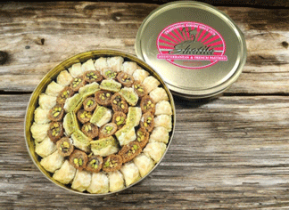 Large Round Tin Baklawa Mini Cuts